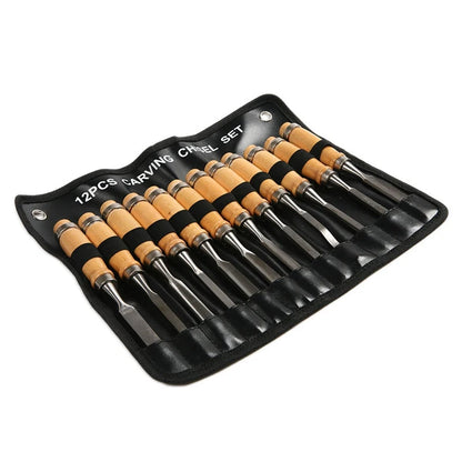 KUNLIYAOI  12Pcs Wood Carving Hand Chisel Tool Set Woodworking Professional Gouges Consruction An Carpentry Tools