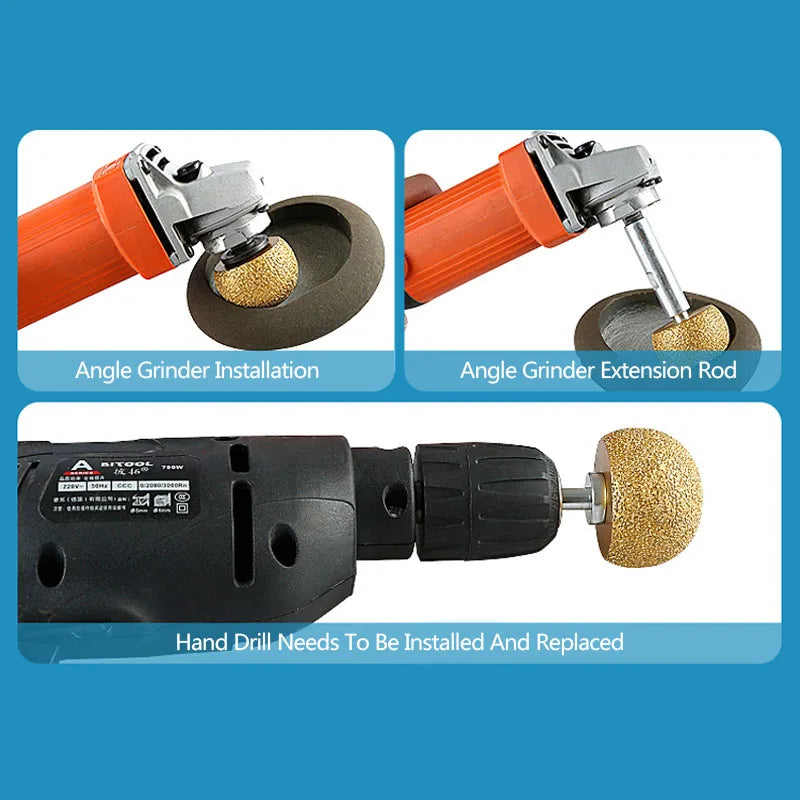 Diamond Brazed Round Grinding Head Abrasive Tool For Internal Arc Grinding Of Stones Engraving Tool Head Mushroom Head